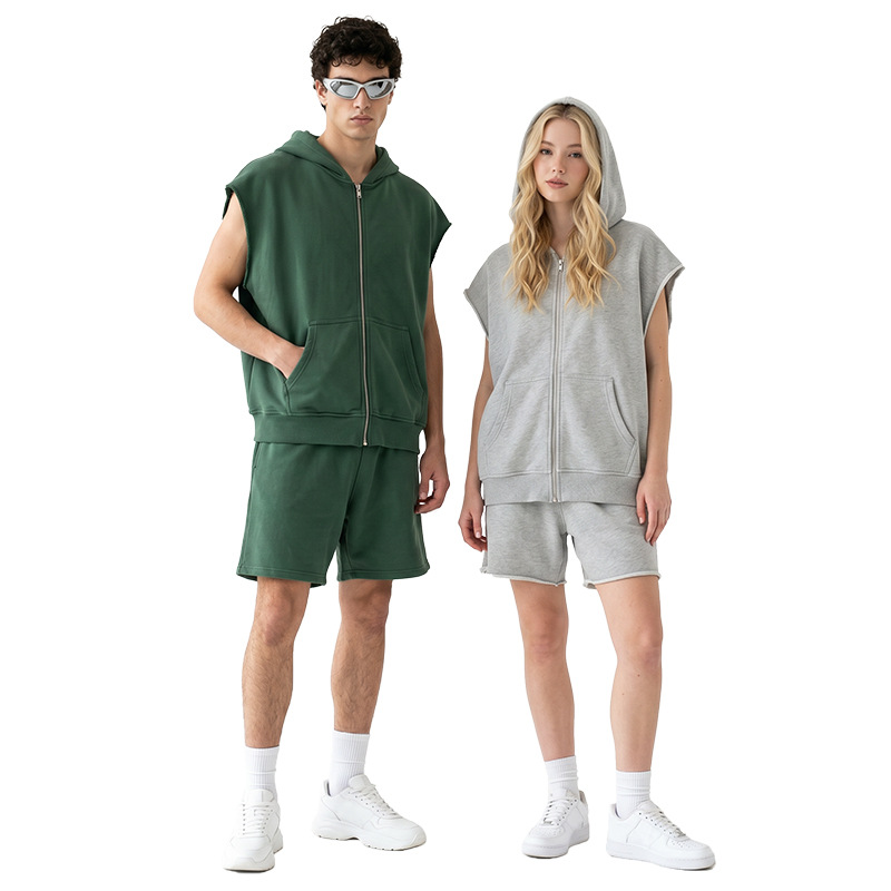 380g de algodón chaleco de anillo holgado estilo americano Cardigan ropa personalizada camiseta sin mangas capas transfronterizas