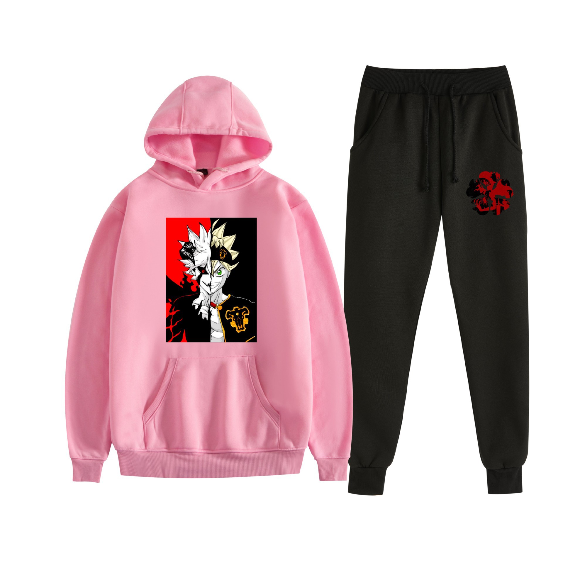 Europa y América otoño e invierno negro trébol de cuatro hojas periférico bidimensional hombres y mujeres deportes de ocio más suéter con capucha de terciopelo traje al por mayor