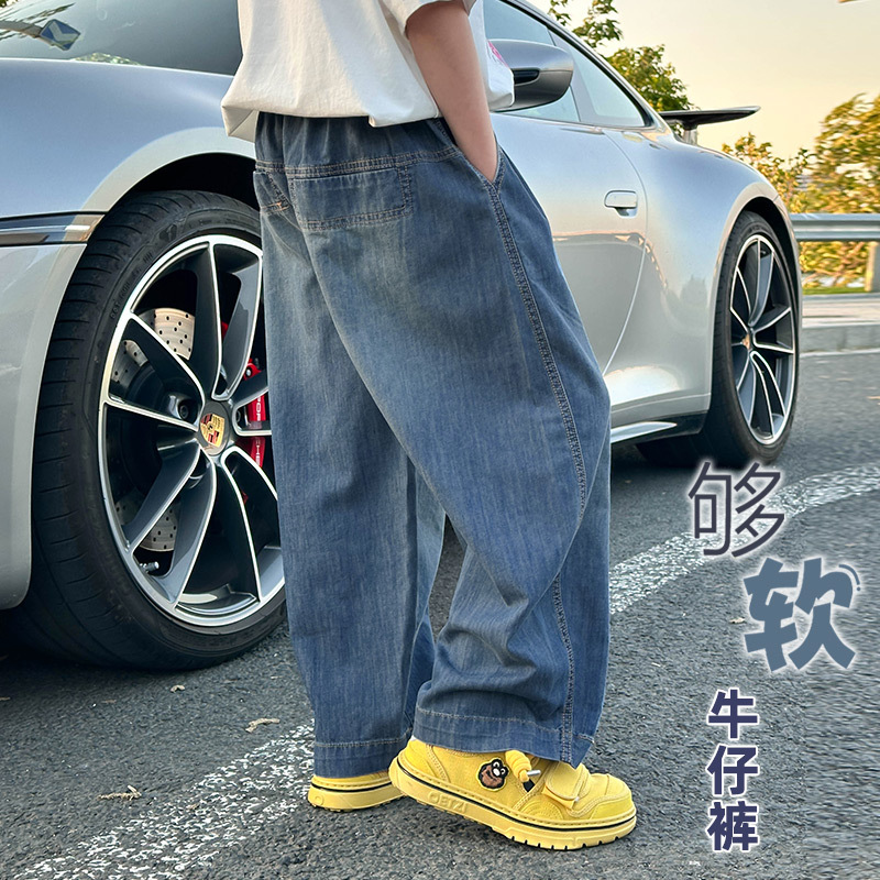 パンダ Yuanyuan 子供ソフトジーンズ夏薄い 2025 夏の新しい男の子パンツ防蚊パンツズボン