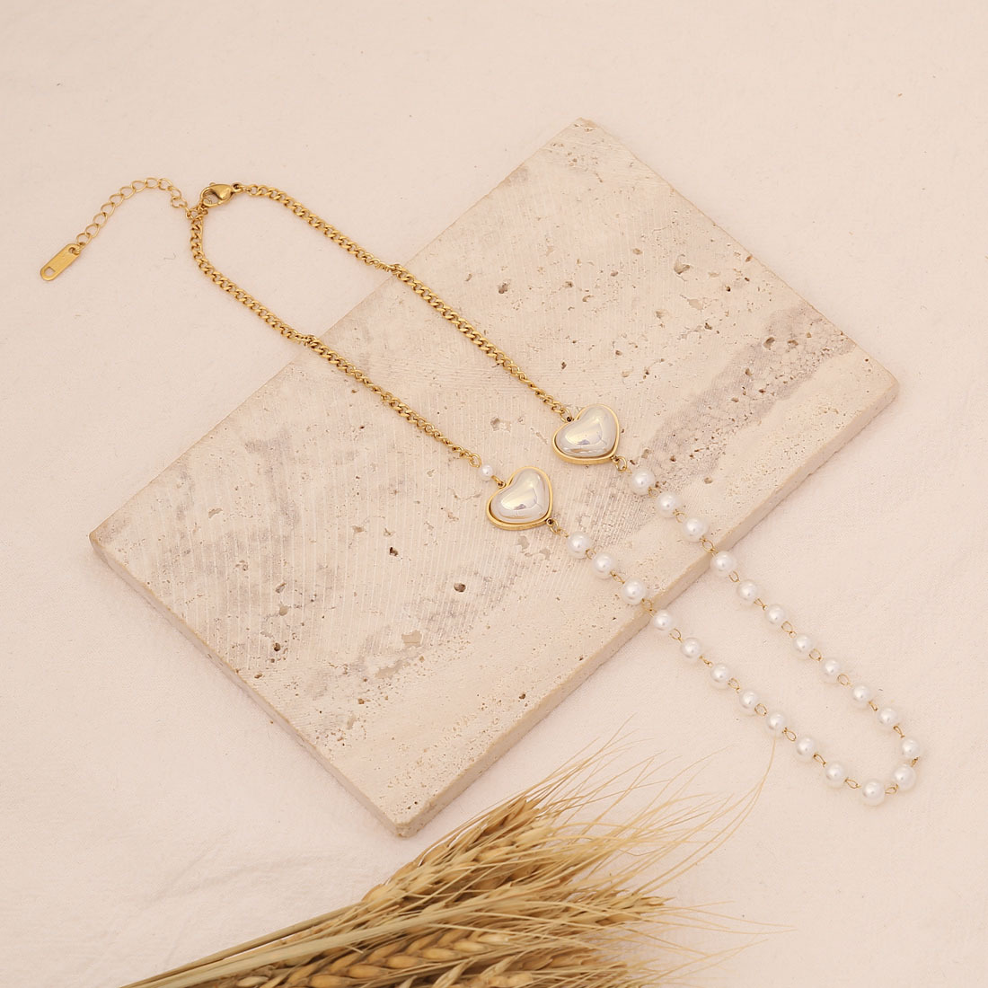 Heart decor Geometric Metal Stainless Steel Pearl Necklace