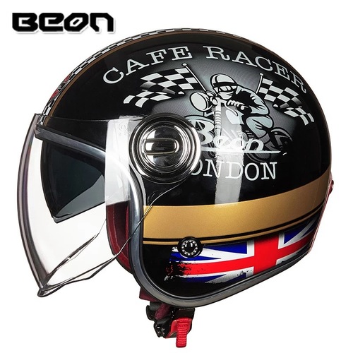 BEON Retro Helmet for Men and Women, Four-Season Motorcycle, Harley Half Helmet, Dual Lens Electric Bike Safety Hat, Summer Sun Protection