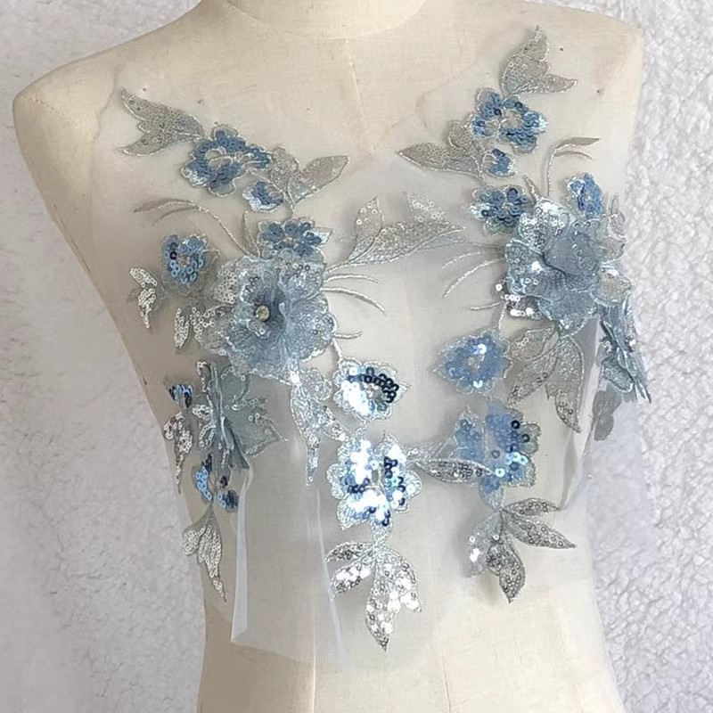 现货亮片绣花布贴服装装饰立体花朵 婚纱礼服蕾丝刺绣补丁贴S42