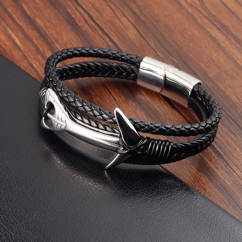 316L Stainless Steel , Pu Leather Material Retro 316L Stainless Steel Pu Leather Arrow Men Cord & Leather Bracelets