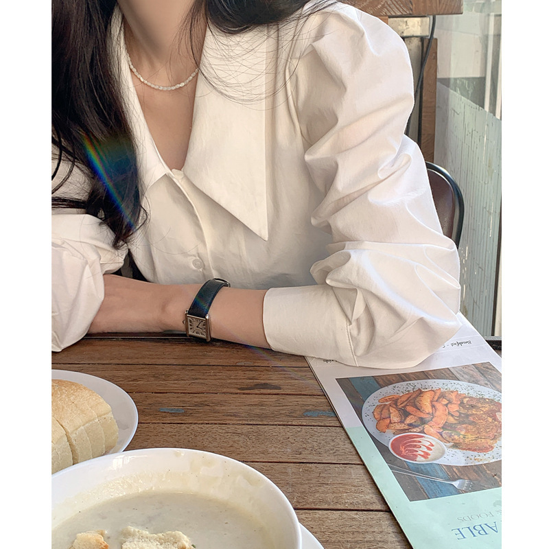 新款春季长袖白色衬衫女装设计感小众百搭高级感打底韩系上衣|undefined