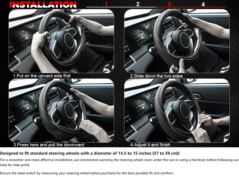 Cross-Border Amazon Best-Selling Car Steering Wheel Cover Microfiber Leather Diamond Embossed with Anti-Slip Inner Ring Car Handlebar Cover