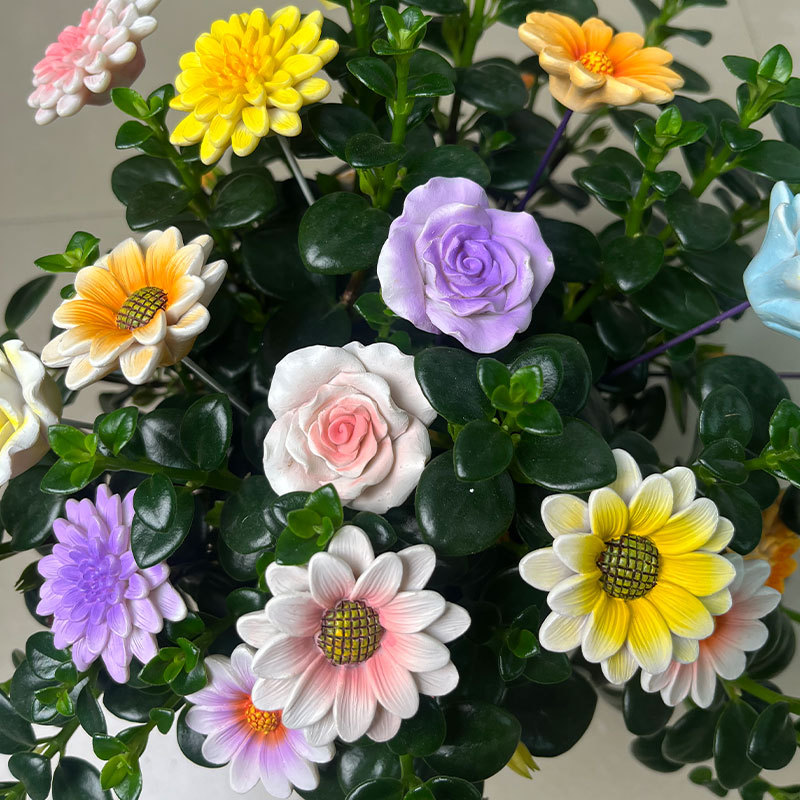  Creativenewproducts Resin Flower Five-Piece Set of Flower Pots, Flower Arrangements, Gardening Potted Decorations