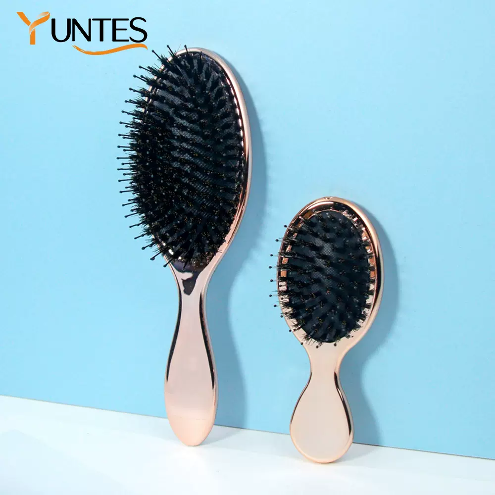 大号电镀气垫梳猪鬃毛按摩梳迷你玫瑰金软胶皮钢针梳子气囊梳定制