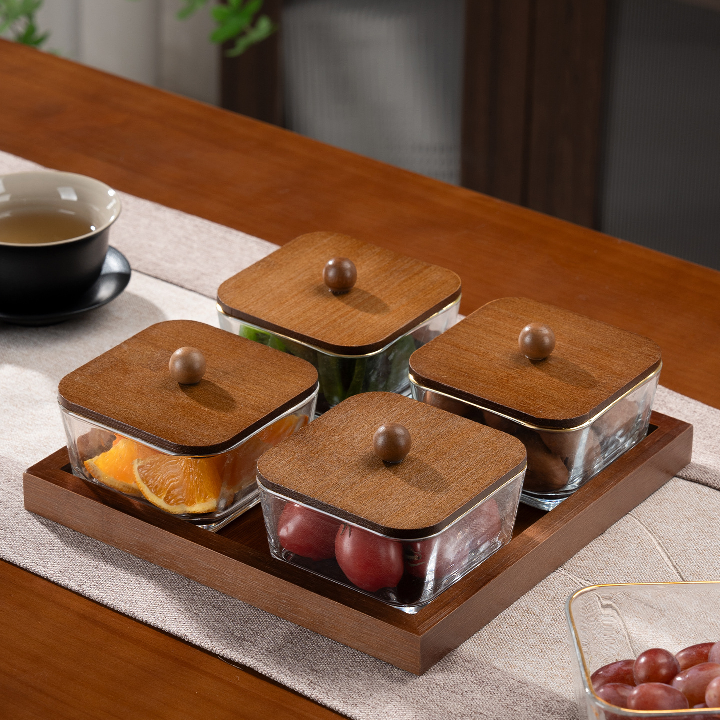 bandeja de madera china bandeja de frutas secas bandeja de refrigerio de la tarde de alta calidad bandeja de frutas bandeja de frutas bandeja de madera de alto valor bandeja de refrigerio image 8