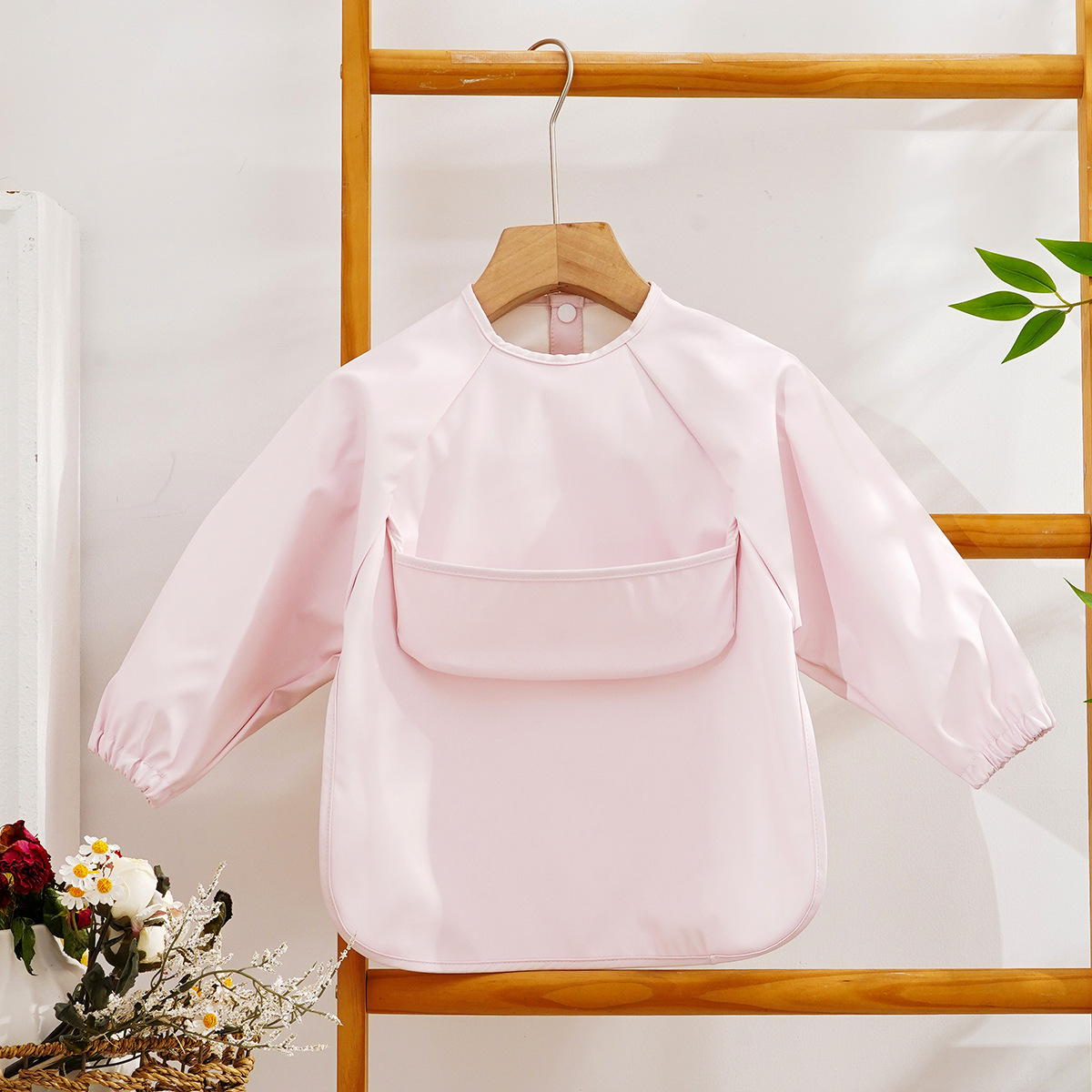 Danés PU impermeable de manga larga para niños mono anti-fouling buena limpieza bebé comiendo babero bebé babero anti-sucio alimentación