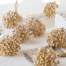 跨境专供金色系列花材仿真银杏叶尤加利木绣球年宵花插花摆件假花