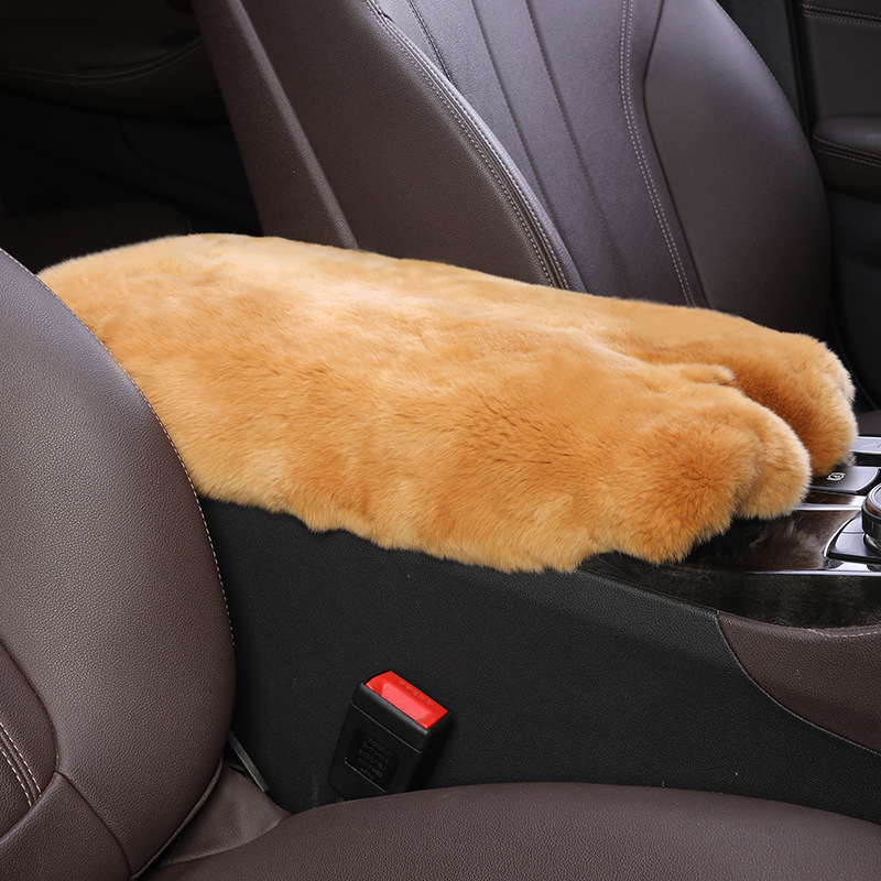 Winter New Style | Universal Armrest box pad - light-camel-high-quality-whole-rex-rabbit-skin