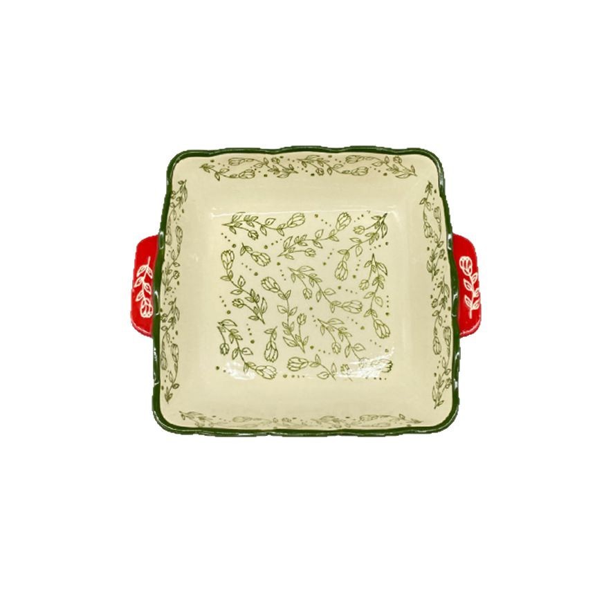 Placa de horneado de cerámica de doble oreja horno de horneado transfronterizo horno de microondas paquete de pedido por correo cuadrado multifuncional tarta de pizza