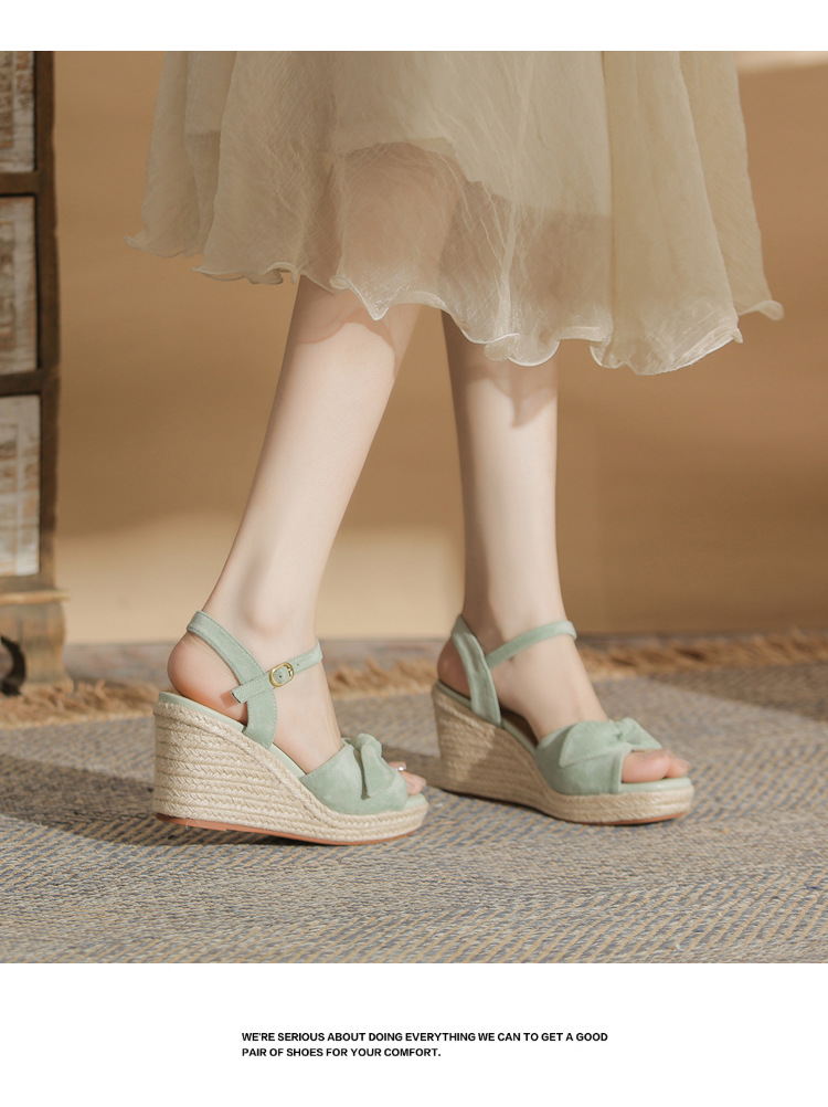 Sandal cao gót nữ hở mũi đế xuồng đan thừng gót 9 cm — Xanh lá cây nhạtcolor chi tiết 15