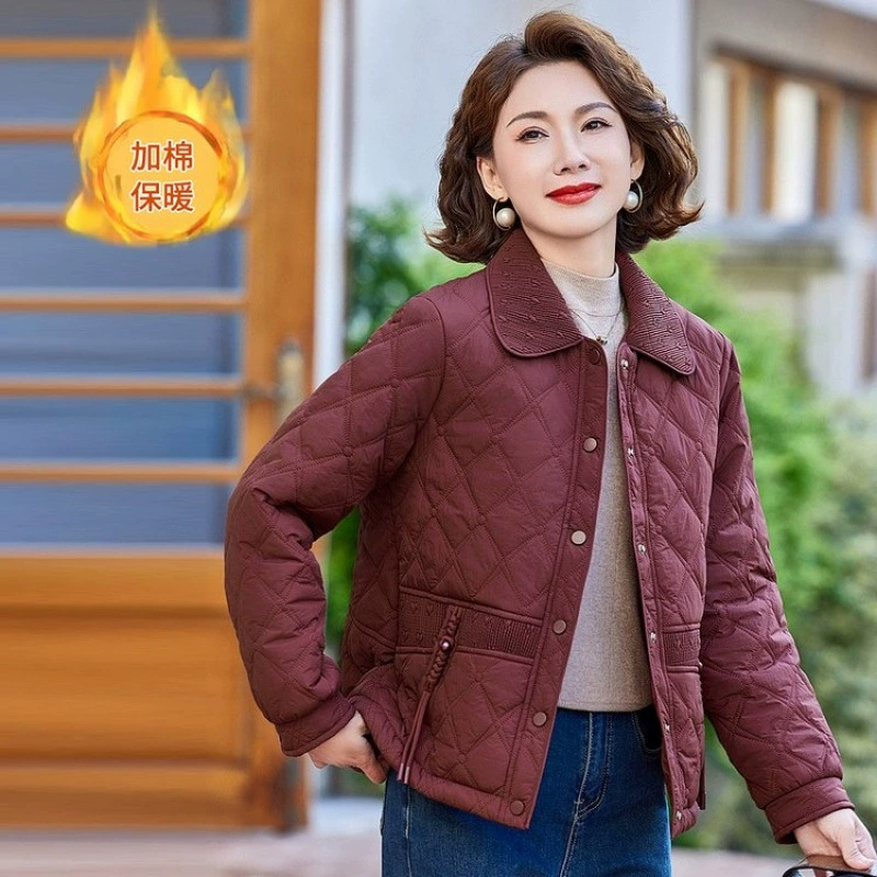 Light and thin short keep warm down jacket for mother for leisure, for middle age