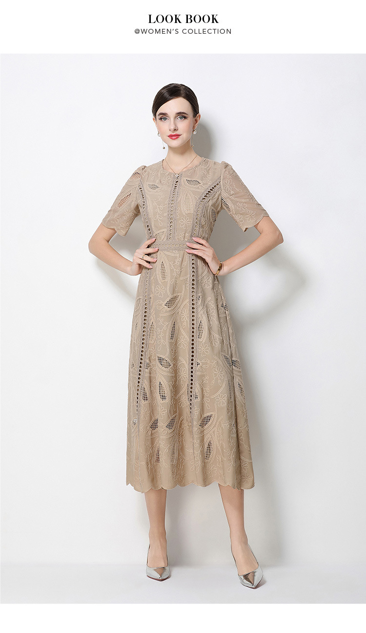 Đầm maxi nữ thắt eo cổ điển Pháp ren thêu họa tiết tay ngắn — màu đen, xanh nhạt, màu hồng, Xanh da trời nhạtcolor chi tiết 42