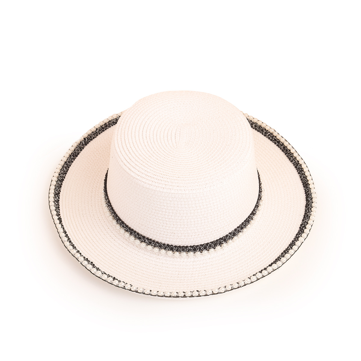 Wholesale Fashion Wide-brimmed Pearl-rim Flat Straw Hat Nihaojewelry display picture 7