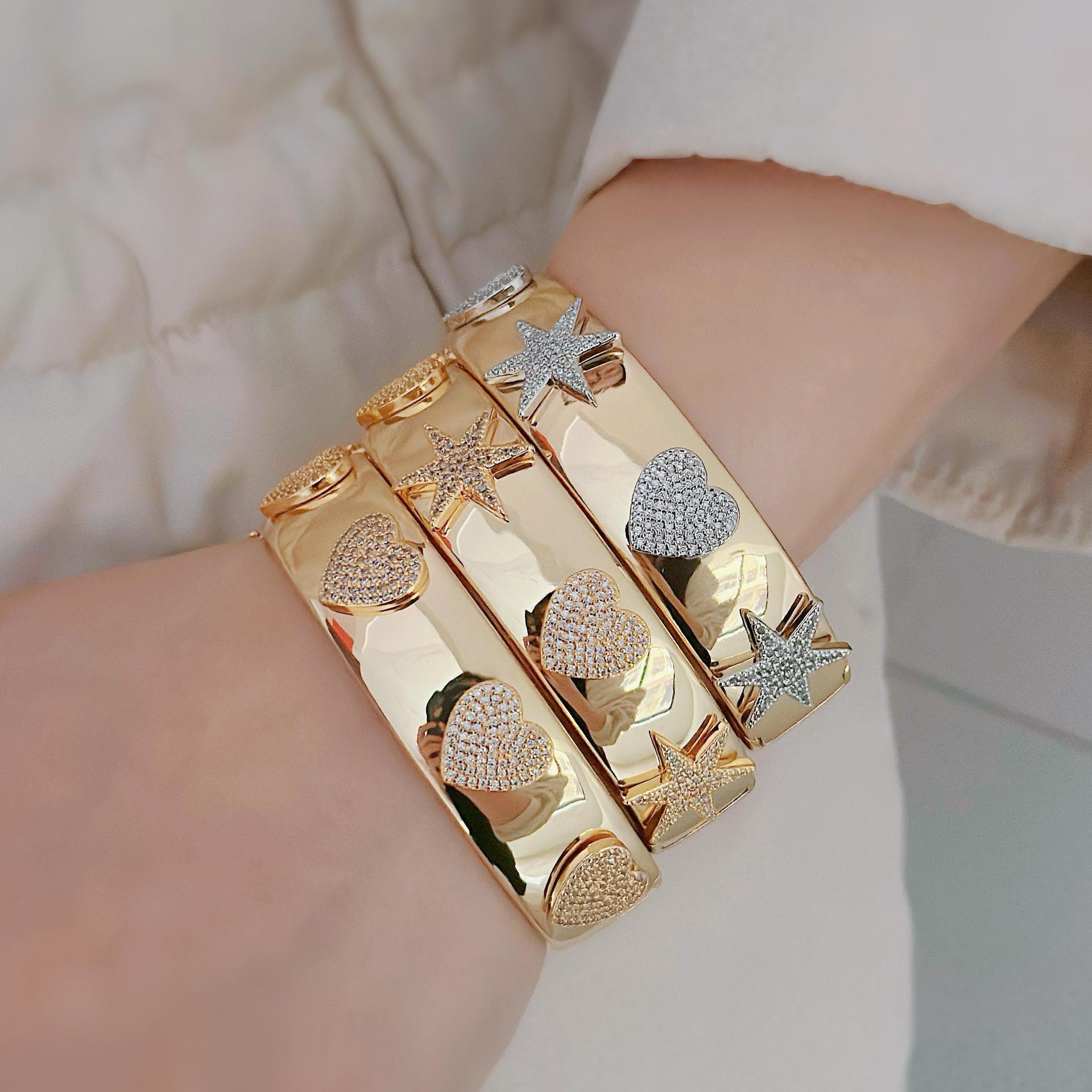 Holiday, Travel, Selfie Occasion Copper Material Wholesale Jewelry Casual Elegant Lady Heart Shape Copper Plating Bangle