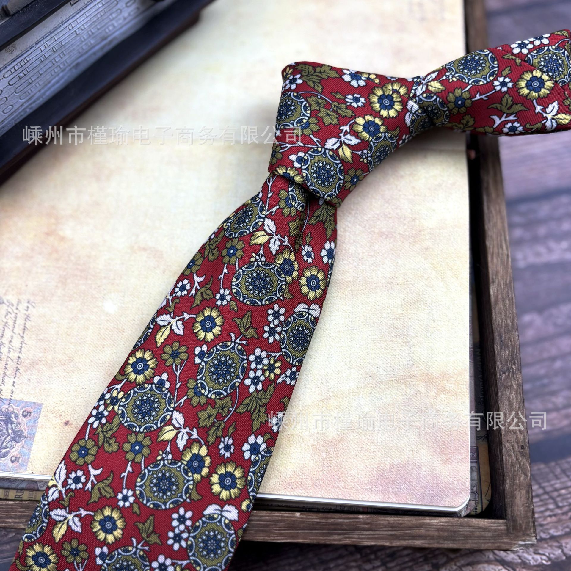 23 버건디 플로럴 프린트 핸드메이드