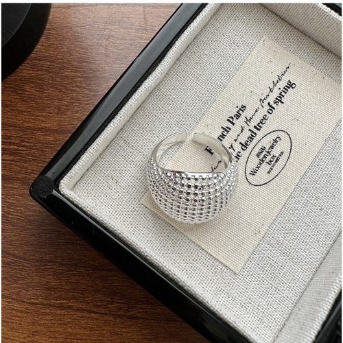 镂空圆球戒指女几何创意甜酷S925镀银开口指环ins百搭个性食指戒