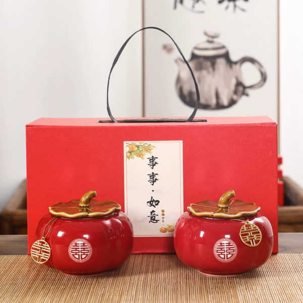 A pair of Jihong persimmon jars + gift box