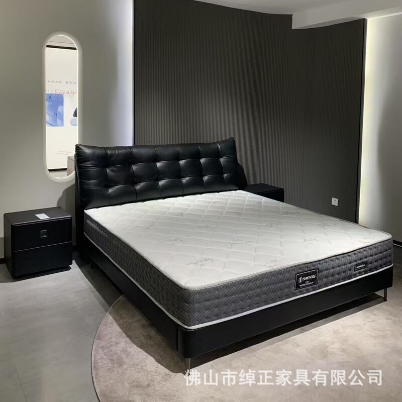 Special Offer Genuine Leather Bed Italian Minimalist Top Layer Cowhide 1.8m Double Bed Bedroom Wedding Bed Direct Sale from Foshan Factory