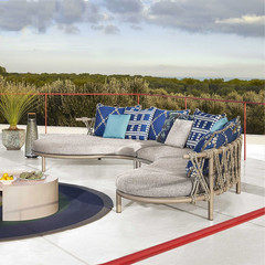 北歐戶外沙發庭院陽光房陽台休閒酒店別墅室外弧形藤椅編組合家具