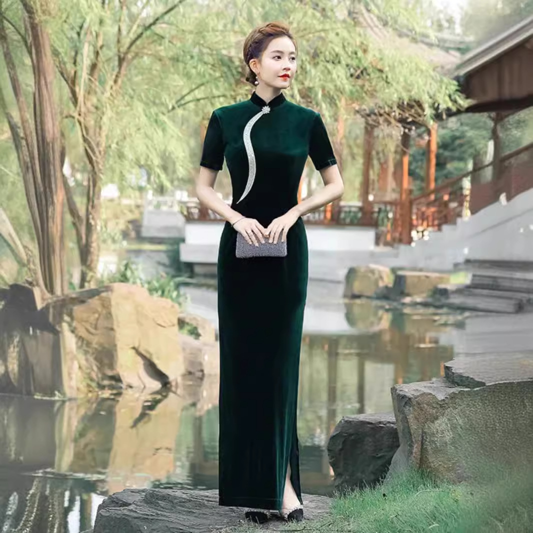 Velvet elegant purple lightweight fashionable cheongsam