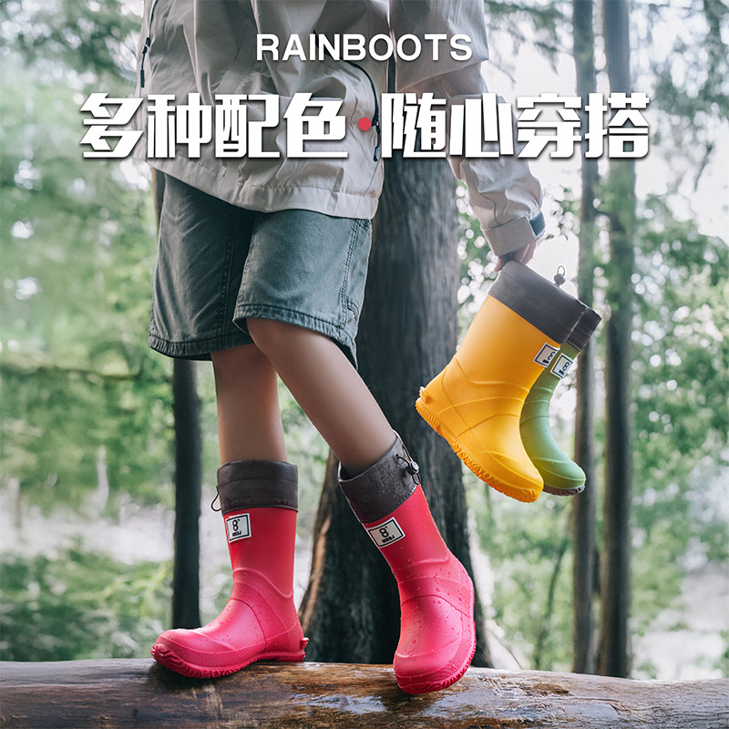 Women's Foldable Rain Boots for Boys and Girls, Family Non-Slip Rain Boots, Outdoor Drawstring Rainforest Hiking, Big Kidsren's Waterproof Rubber Shoes