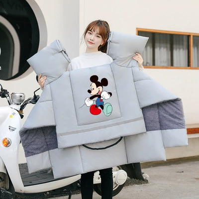 Autumn and Winter Windproof and Cold-Proof – Motorcycle front windshield - velvet-and-thickening-large-side-wings-extra-thick-cottongrey-mickey