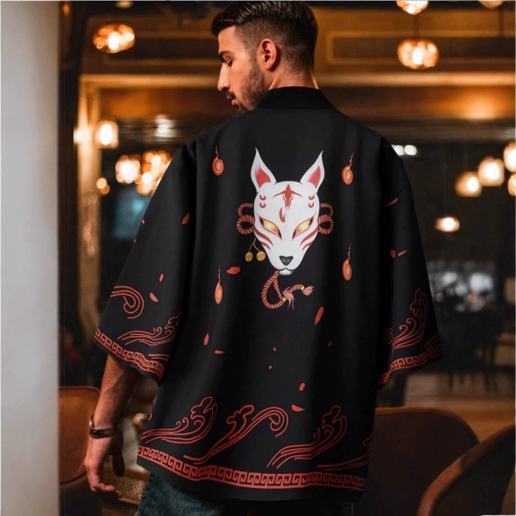 Кимоно хаори, кардиган, европейская и американская модная мода, японский стиль, стиль Харадзюку, лисьий принт, весенне-летнее тонкое пальто для пары