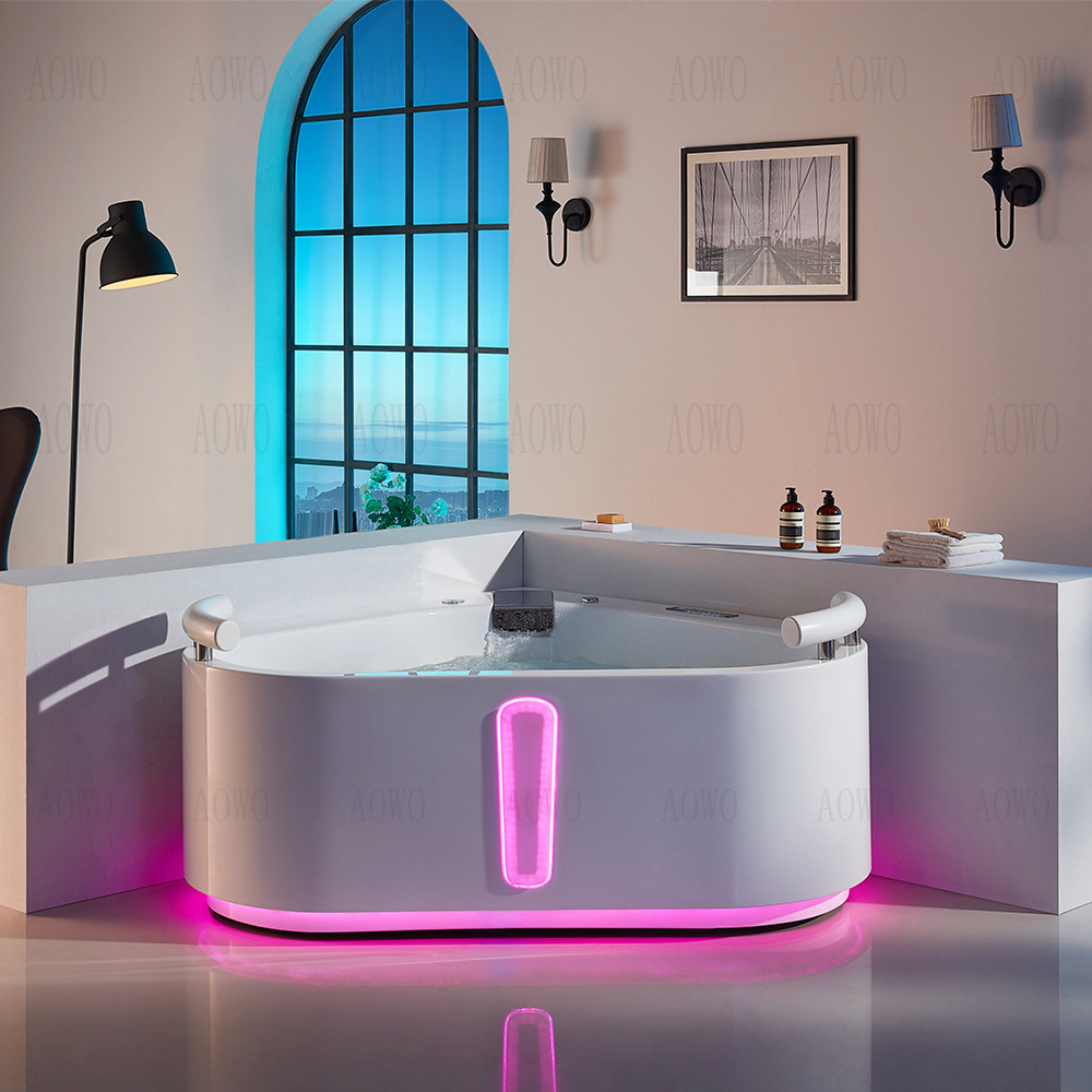 bañera triangular acrílica ventilador doble termostático jacuzzi calefacción caída luz de atmósfera de 1,4 metros bañera