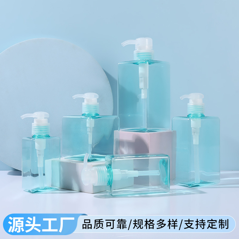 Factory Direct Sales of Transparent Blue Square Press Bottles, Multi-Specification Toiletries Dispensing Bottles, Travel Dispensing Bottles