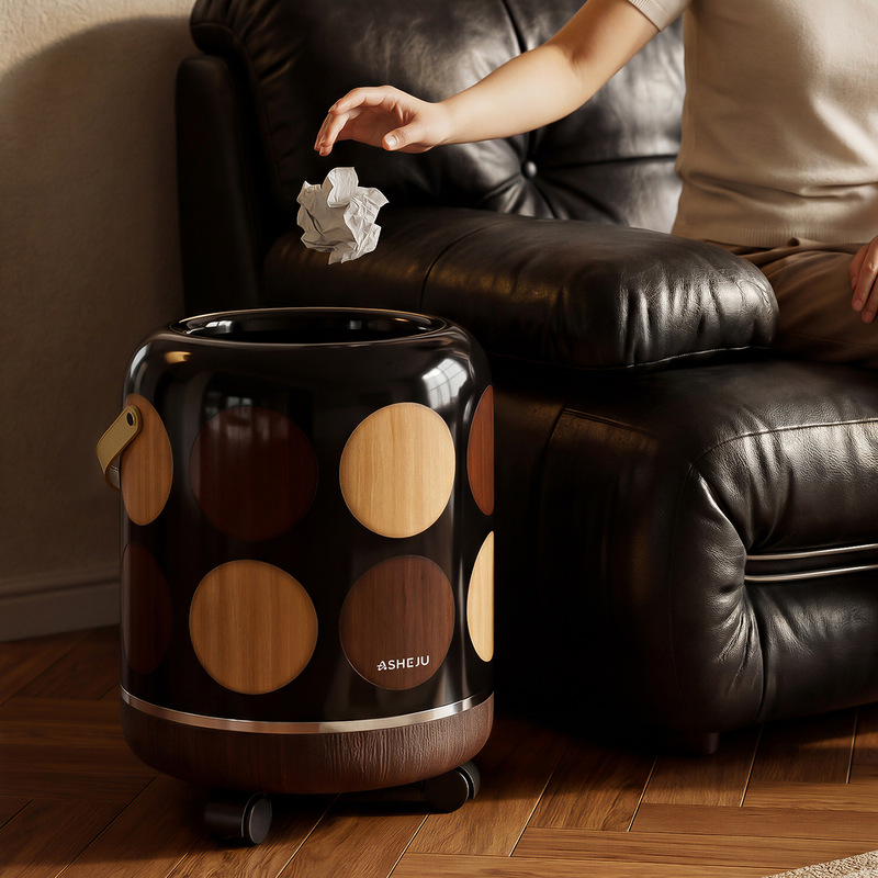 Vintage-style trash can for home use, high aesthetic value, with wheels, suitable for living room and bedroom, luxurious and high-end, large storage bin Vintage-style trash can for home use, high aesthetic value, with wheels, suitable for living room and bedroom, luxurious and high-end, large storage bin