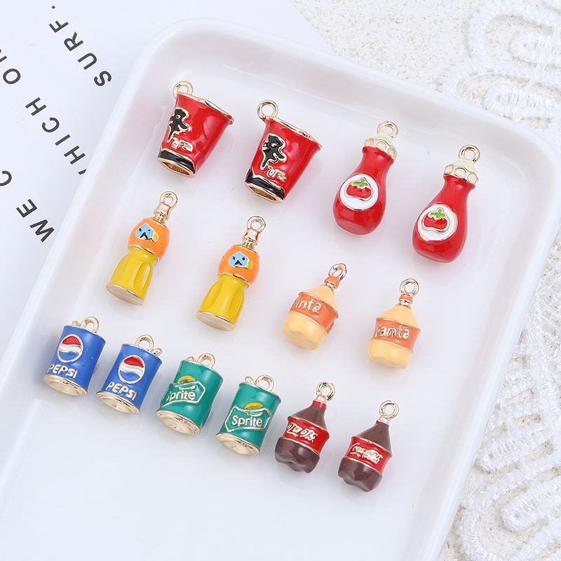 Alloy Oil Dripping Simulation Coke Sprite Soda Bottle Pendant DIY Handmade Jewelry Pendant Accessories Material