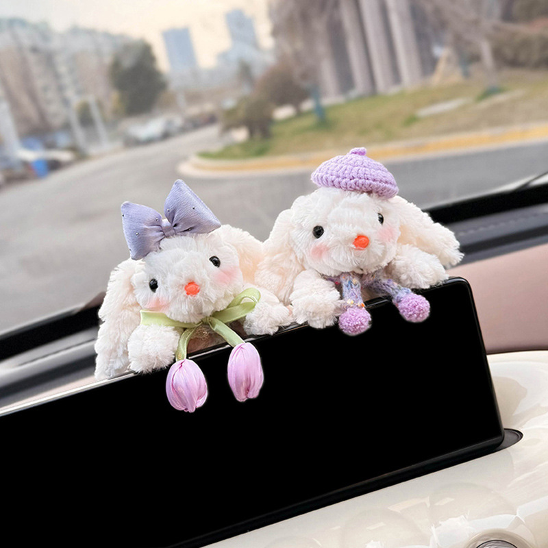Decoración de coche de conejo Pantalla de control central de coche Muñeca de fiesta Pantalla de visualización Decoración de pantalla Accesorios de coche Muñeca linda mujer