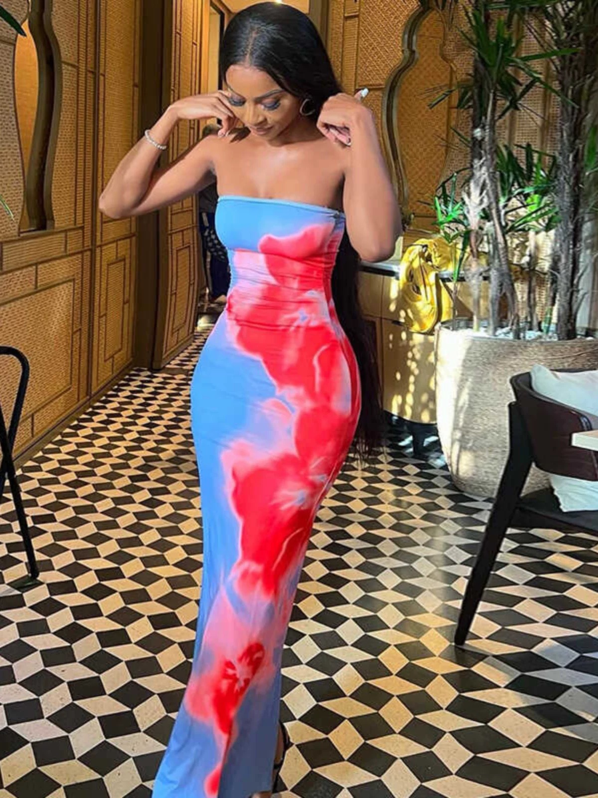 Women's Slim Fit Strapless Floral Dress Backless Long Skirt For Fashion_ecoleips.com