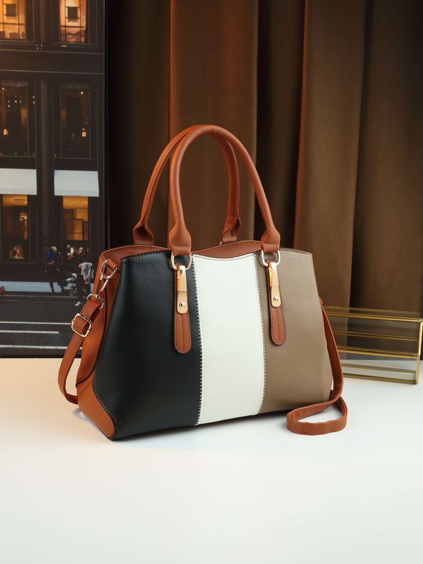 Modische Damen Handtasche Im 4-teile-set Mit Farbblock-design_voghion.com