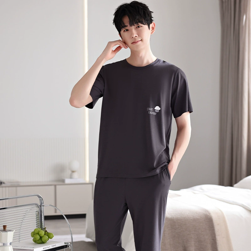 Мужская летняя пижама, тонкие шелковые брюки, сшиты из модала, с коротким рукавом, больших размеров.
