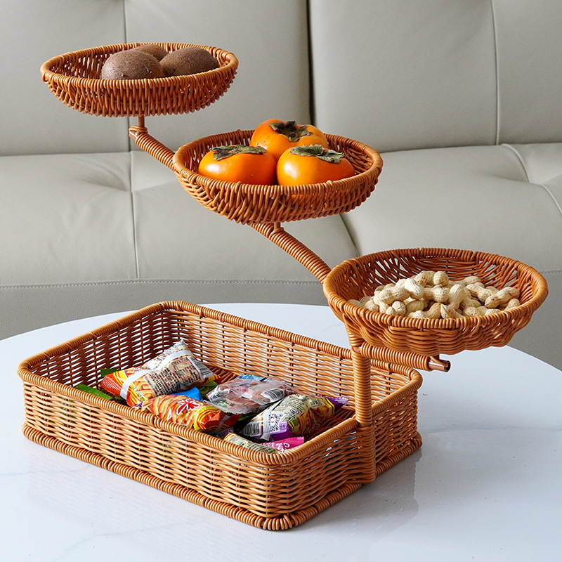 Creative Step-by-Step Multi-Layer Fruit Basket Living Room Snack Candy Storage Rack Home Afternoon Tea Imitation Rattan Tray
