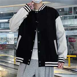 ins港风休闲夹克外套宽松情侣装春秋韩版拼接潮流棒球服开衫上衣