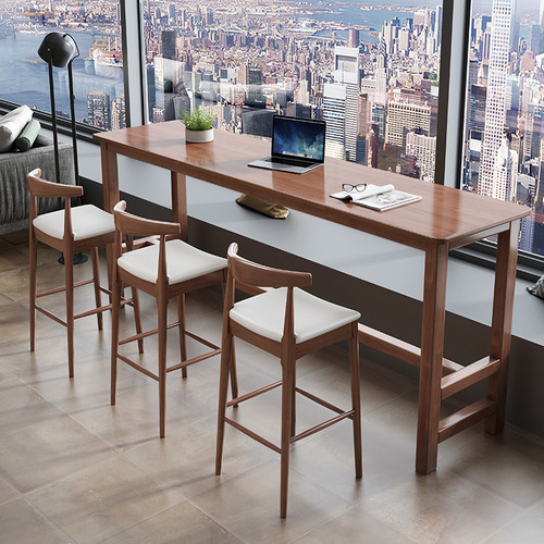 Solid Wood Bar Table and Chair Set, Living Room Partition, Home Use, Japanese Minimalist Balcony Narrow Long Table, Window-Side High-Top Table