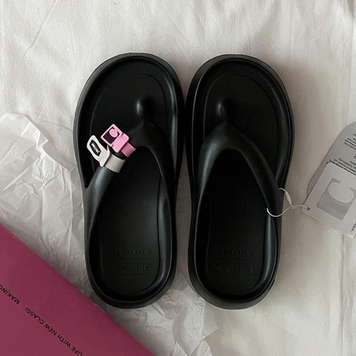 【】Korean tawto person flat sandals for women, summer outerwear, thick soles, beach vacation, low-classic casual sandals