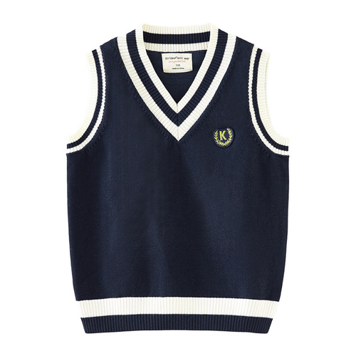  Spring and Autumn Children's Clothing Contrast Color Sweater Vest Boys Primary School Uniforms Class Uniforms Girls Knitted Vests