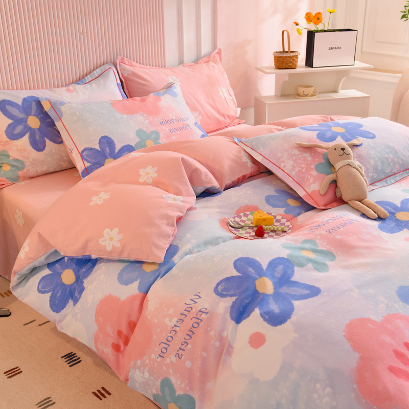 Juego de Ropa de Cama de Algodón Puro Cepillado 2024, Juego de Cuatro Piezas con Funda Nórdica, Sábana Bajera Ajustable, Juego de Tres Piezas para Dormitorio, Lujo Ligero de Invierno