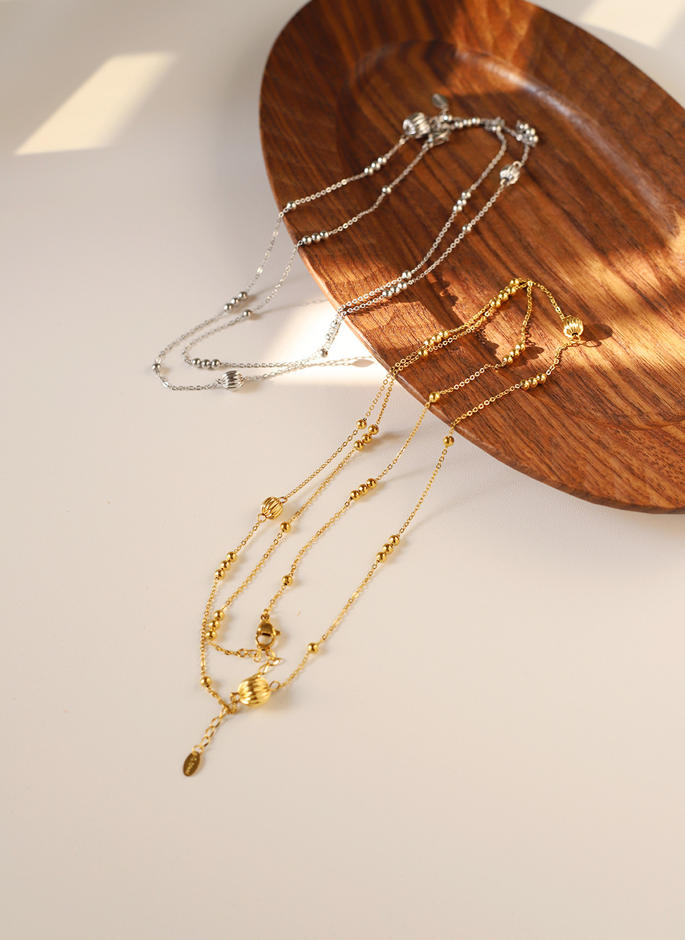 Lantern Ball Beaded Stainless Steel Necklace