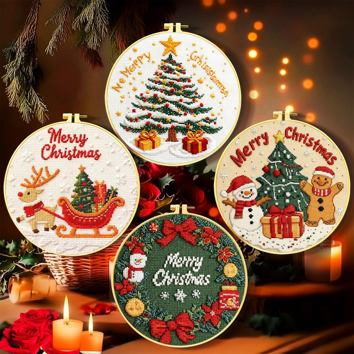 Comercio exterior Navidad de venta caliente colección de Navidad cuatro impresión de alta definición pinturas de bordado cruzado introducción
