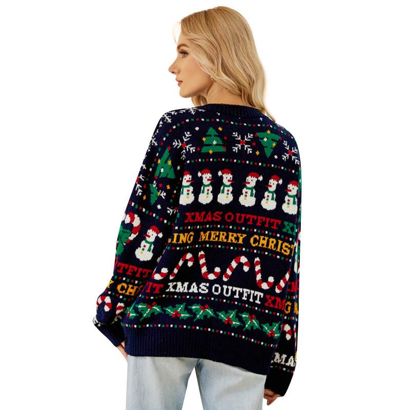 Women's Clothing loose knitted sweater autumn and winter Christmas tree round neck sweater little snowman sequined Christmas sweater_voghion.com