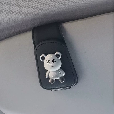 Car-Mounted Glasses Clip, Car Sun Visor Storage Gadget, Multifunctional Creative Cartoon Sunglasses Card and Receipt Holder (Multimediya və saxlama aksesuarları) - black-gray-xx-bear