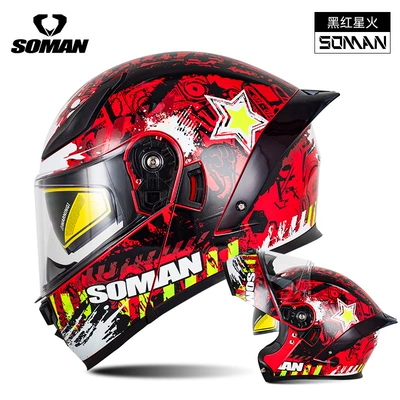 Motosiklet kaskı (dəbilqə) – Women, All-Season Motorcycle Riding Helmets - black-red-star-fire-s