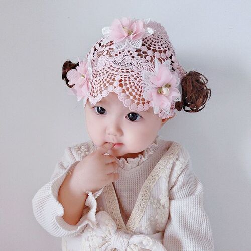New Korean style bangs children's small curly wig hairband baby curly hair lace hairband small flower headdress hair net set